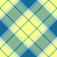 Harmony plaid tartan check, rest textile fabric texture. Stage seamless pattern background in cyan and yellow colors. vector