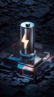 Battery with technological circuit background, 3d rendering. video