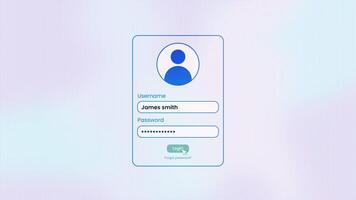 animação do digitando nome do usuário e senha para do utilizador exploração madeireira para dentro conta, adequado para movimento gráficos sobre dados segurança, phishing e cibercrime. video