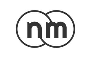 NM business company emblem with outline rounds and letters n m. Logo template of two merged circles for brand identity, logotype. Infinity symbol vector