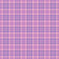 Feminine fabric textile texture, 70s plaid background check. Tissue tartan pattern seamless in purple and indigo colors. vector