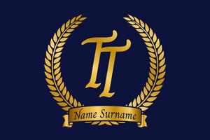 Initial letter T and T, TT monogram logo design with laurel wreath. Luxury golden calligraphy font. vector
