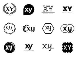 XY logo company template. Letter x and y logotype. Set different classic serif lettering and modern bold text with design elements. Initial font typography. vector