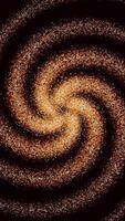 Abstract spinning hypnotic golden spiral spreading all over a black screen. Animation. Glowing ring from tiny particles surrounded by shining cloud. video