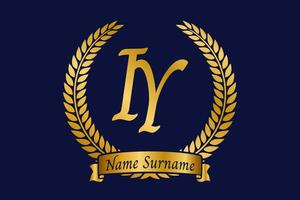 Initial letter I and Y, IY monogram logo design with laurel wreath. Luxury golden calligraphy font. vector