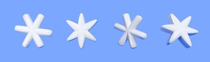 3D Minimalist White Snowflake Shapes on Blue Background vector