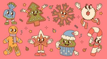 Groovy Christmas Cookies and Candy Characters Illustration vector
