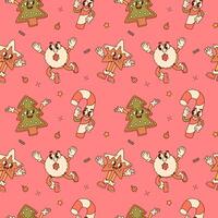 Groovy Christmas Cookie Characters Seamless Pattern vector