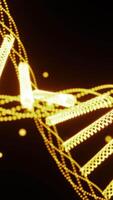 Dna helix rotates with glowing dots. Design. Beautiful rotating spiral of dna with magic dots. Glowing dots move around dna helix video