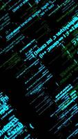 Abstract details of computer language, lines flowing on black background, seamless loop. Animation. Programming code elements on computer screen. video