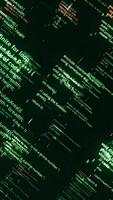 Background of many flying matrix codes. Animation. Green program codes fly and change in matrix space. Program codes on black background video