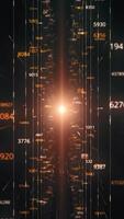 Beautiful flight through the digital tunnel with numbers and neon rays. Animation. Abstract futuristic background as a visualization of data center. video