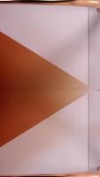 White and golden abstraction with one large triangle and a small rotating pyramid. Animation. Two figures with its tops aiming towards each other on white background with golden metal stripe. video