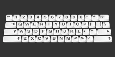 A white computer keyboard with black keys is isolated on a black background vector