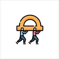 Two people carrying a large object in a line vector