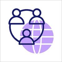 A group of people are connected to a globe vector