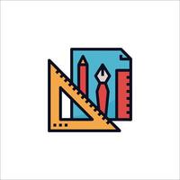 A drawing and ruler icon with a pencil and ruler vector