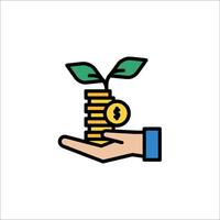 Hand holding stack of coins with plant growing out of it vector