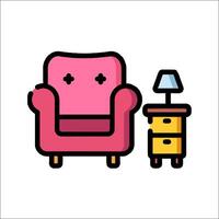 A pink chair and table with a lamp vector