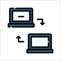 Two laptops are connected to each other and one is on the left and the other is on the vector