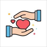 Two hands holding a heart in one hand and another hand holding it in the other vector
