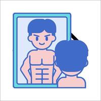 A man is looking at his body in the mirror vector