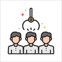 Three people are standing in front of a clock vector