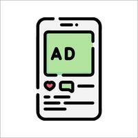 An ad on a smartphone with a heart vector