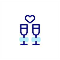 Two glasses of champagne with a heart icon vector