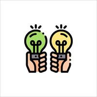 Two hands holding up two light bulbs vector