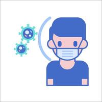 Illustration of a man wearing a mask and a virus vector