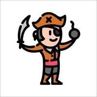 Cartoon pirate with a ball and a sword vector