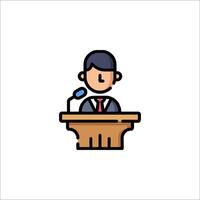 A man in a suit is sitting at a podium vector