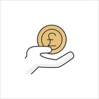 Hand holding a coin with a pound sign on it vector