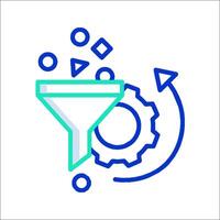 A funnel with gears and a circle icon vector