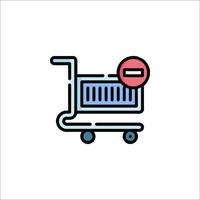A shopping cart icon with a red line vector