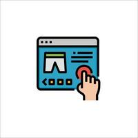 A hand pressing a button on a computer screen vector