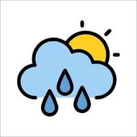 A cloud with rain drops and sun in the background vector