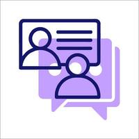 A purple icon with two people in a chat vector