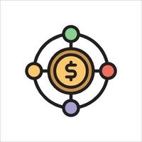 A dollar coin surrounded by four different colored circles vector