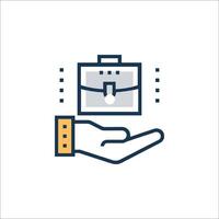 A hand holding a briefcase icon vector