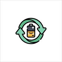 A battery icon with a green circle and a yellow battery vector