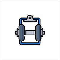 A blue and white icon of a barbell vector