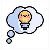 A cartoon light bulb with a thought bubble above it vector
