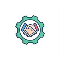 A logo with two hands shaking hands inside a gear vector
