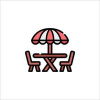 A restaurant table and chairs under an umbrella vector