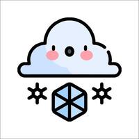 A cartoon cloud with snowflakes and a cube vector