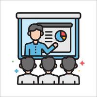 A presentation with people in front of a screen vector