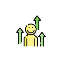 A man with a smile on his face and arrows pointing up vector