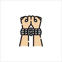 Two hands tied up with rope on a white background vector